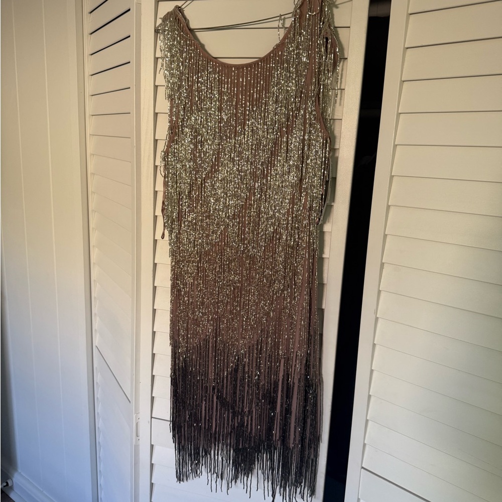 Aidan Mattox Silver and Purple Beaded Dress